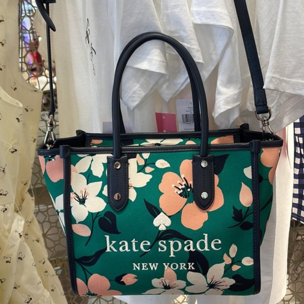 Kate Spade Small Tote Crossbody Bag Lily Blooms Green Multi - Picture 16 of 16
